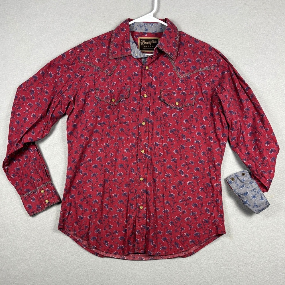 Wrangler Retro MVR016M Western Snap Shirt Floral Print Large Red